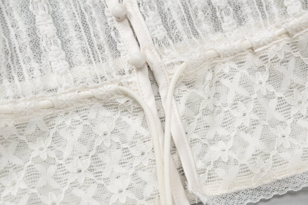Short sleeve button lace see through crop top  | Festival Outfits Women