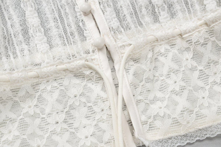 Short sleeve button lace see through crop top  | Festival Outfits Women