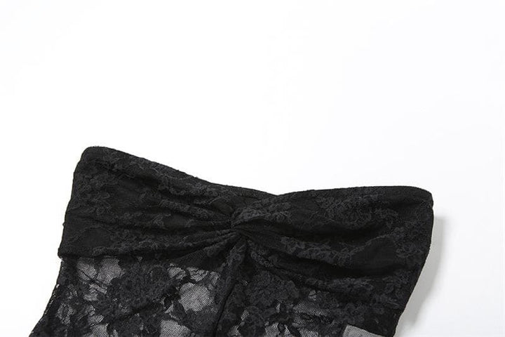 Lace ruched slit ruffle solid tube top  | Festival Outfits Women