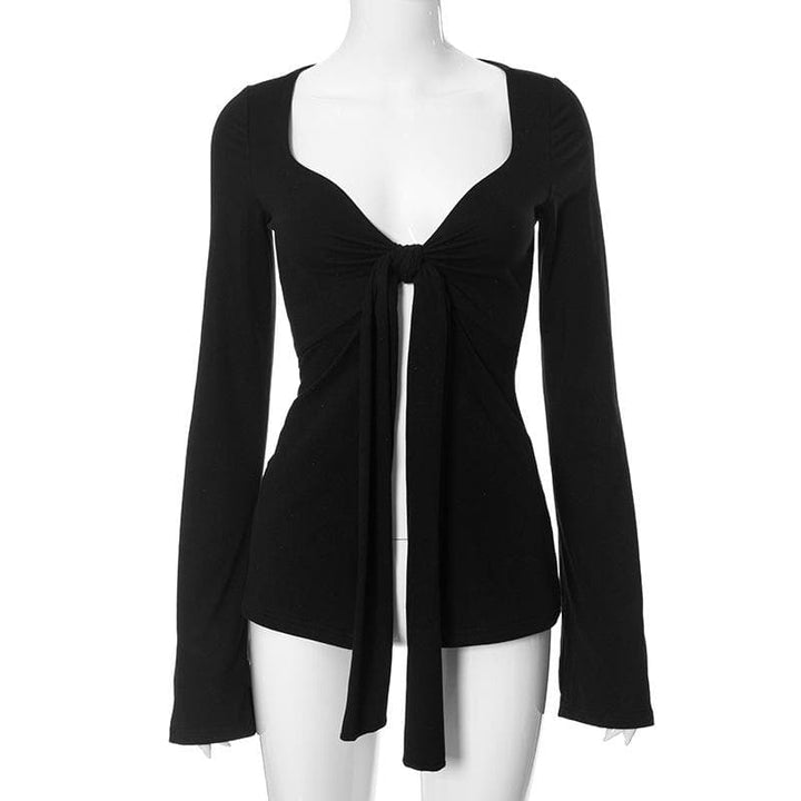 Long flared sleeve v neck ruched top  | Festival Outfits Women