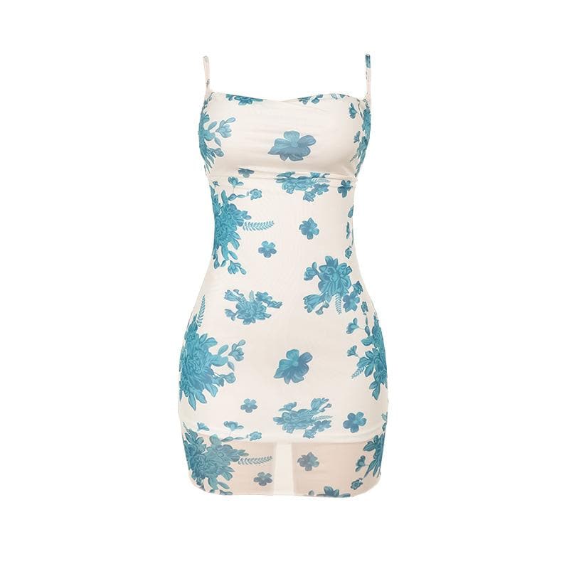 Flower print mesh lace up cami mini dress  | Festival Outfits Women