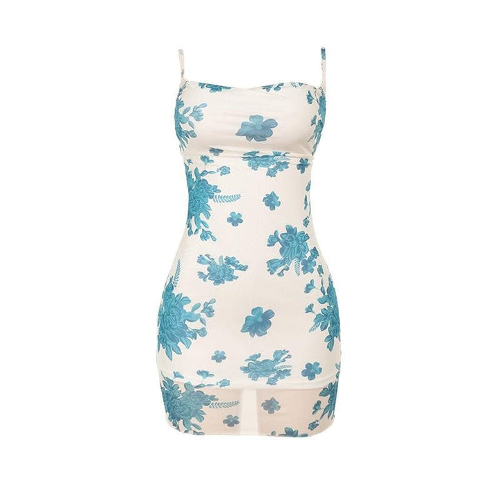 Flower print mesh lace up cami mini dress  | Festival Outfits Women