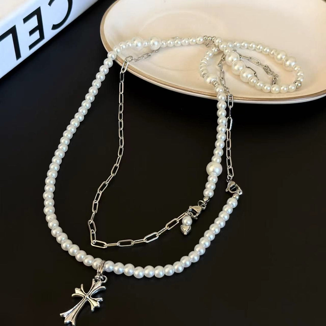 Cross heart star faux pearl 2 pcs necklace  | Festival Outfits Women