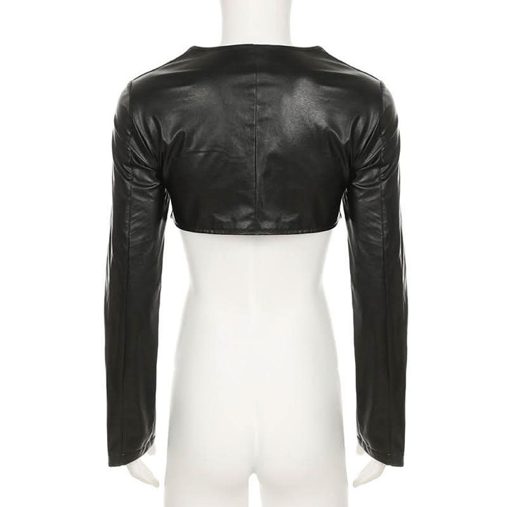 PU leather sweetheart neck long sleeve crop top  | Festival Outfits Women