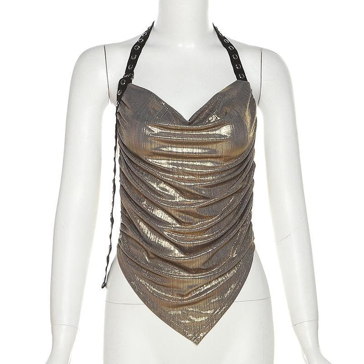 Halter cowl neck metallic backless top  | Festival Outfits Women