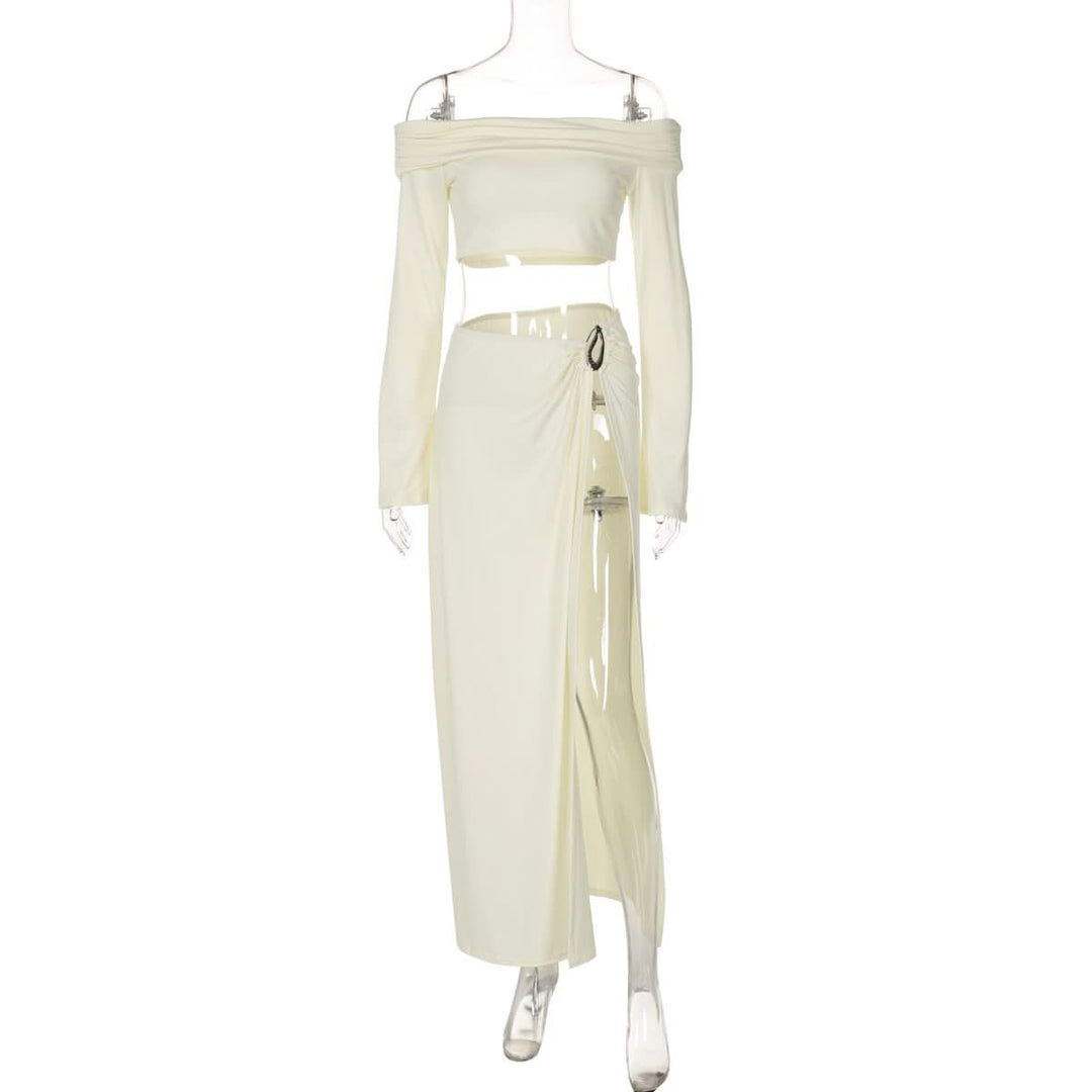 Off shoulder long sleeve o ring slit maxi dress  | Festival Outfits Women