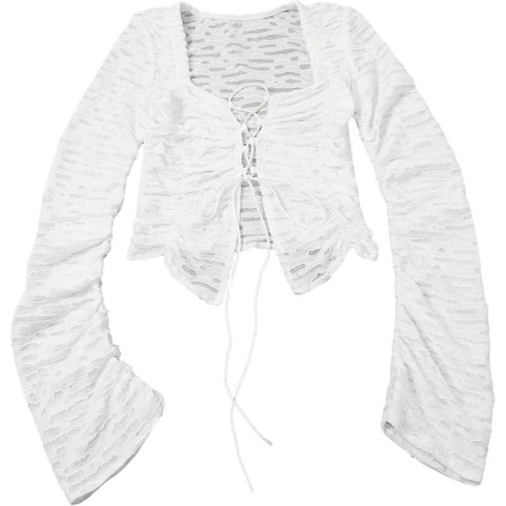 Long sleeve cross front textured top  | Festival Outfits Women
