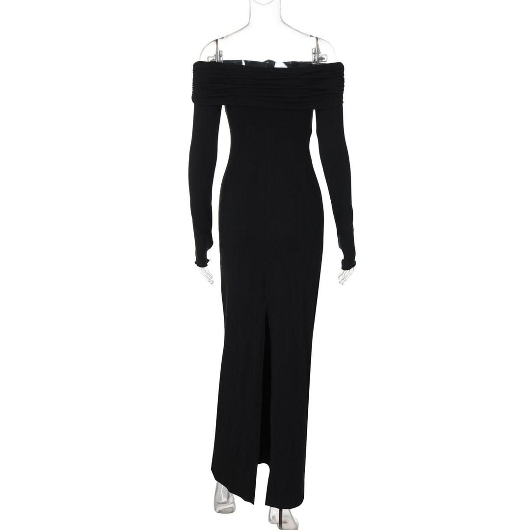 Off shoulder long sleeve slit o ring maxi dress  | Festival Outfits Women