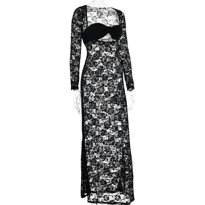 Long sleeve lace see through sweetheart neck maxi dress  | Festival Outfits Women