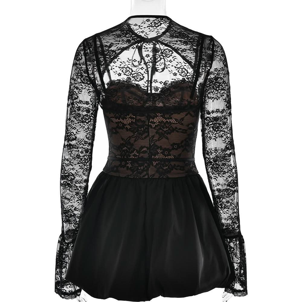 Sweetheart neck long sleeve lace shrug 2 piece mini dress  | Festival Outfits Women