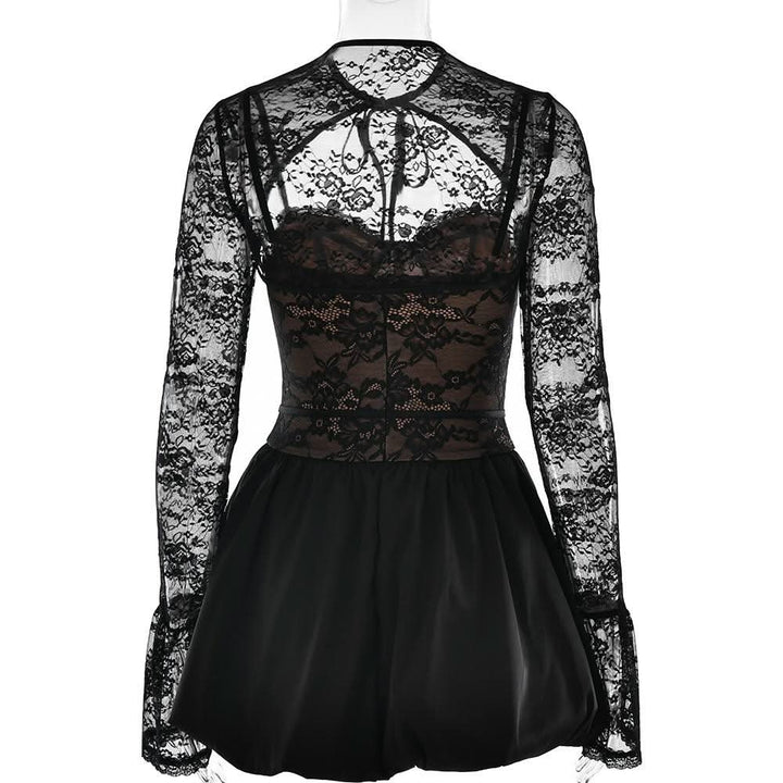 Sweetheart neck long sleeve lace shrug 2 piece mini dress  | Festival Outfits Women