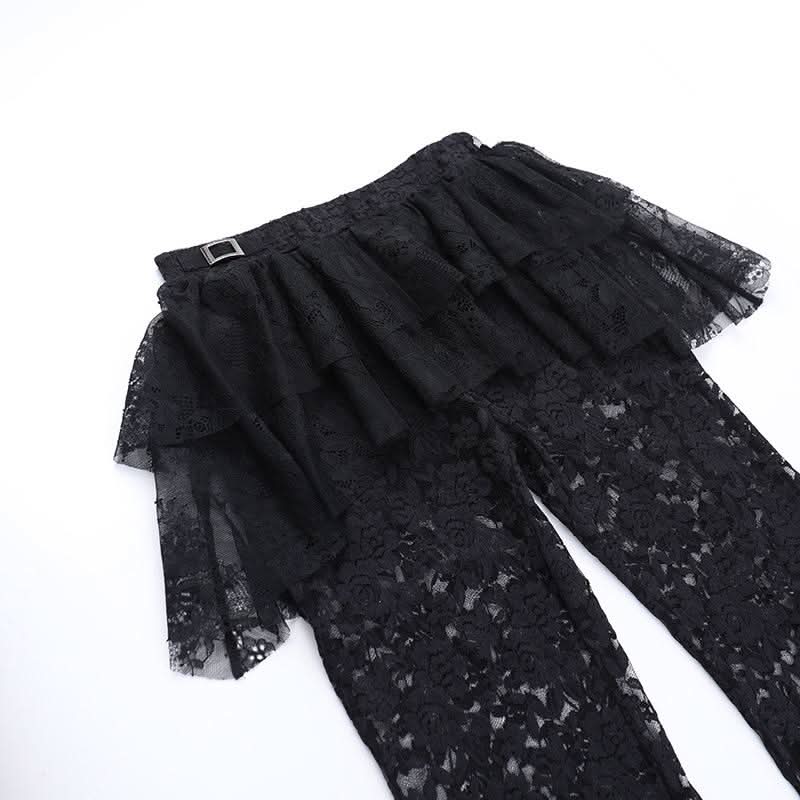 Ruffle lace buckle irregular medium rise pant  | Festival Outfits Women