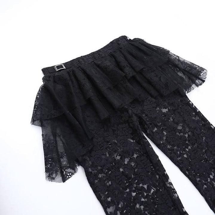 Ruffle lace buckle irregular medium rise pant  | Festival Outfits Women