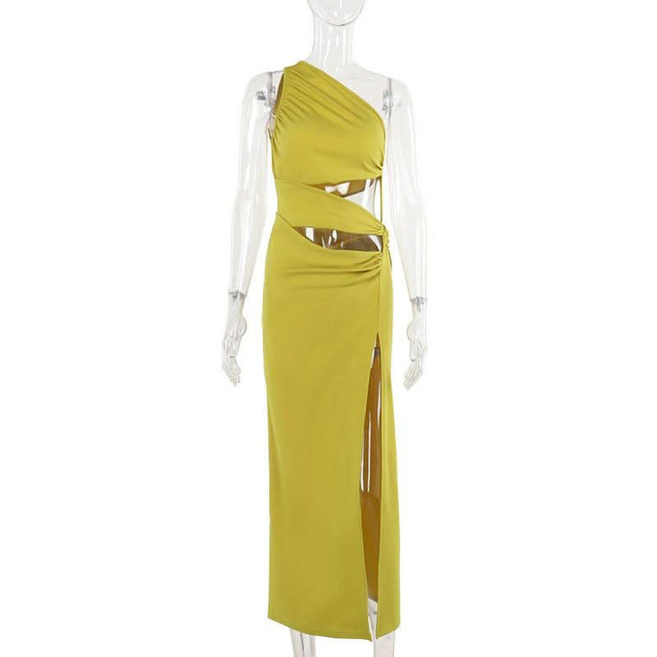 Irregular hollow out slit ruched one shoulder cut out mini dress  | Festival Outfits Women