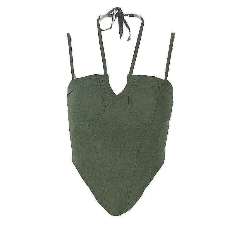 Solid halter notch neck self tie backless cami crop top-final-sale  | Festival Outfits Women