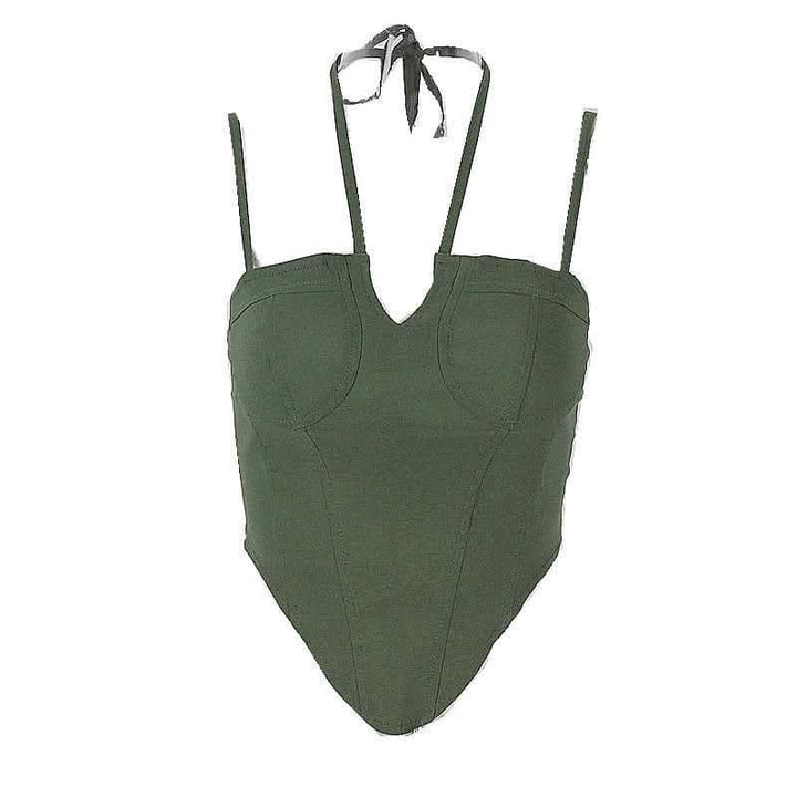 Solid halter notch neck self tie backless cami crop top-final-sale  | Festival Outfits Women