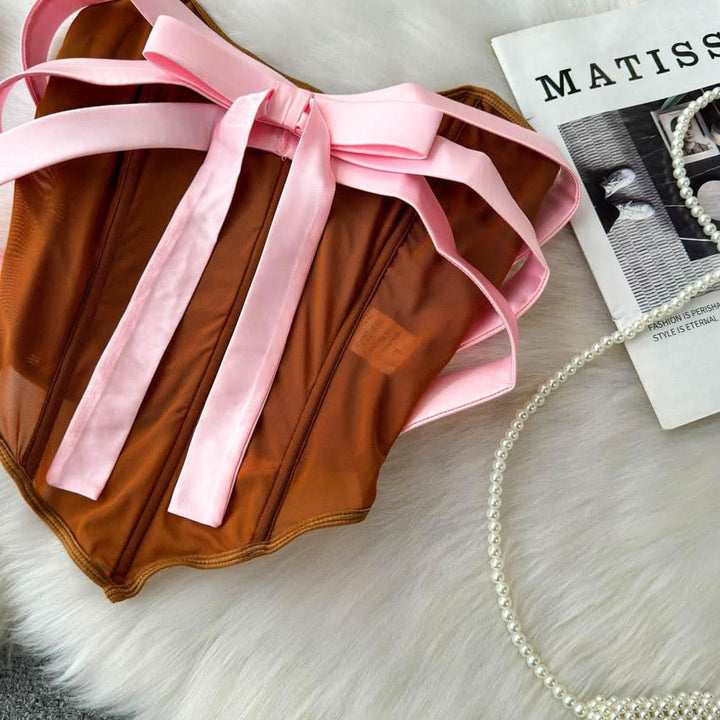 Mesh corset bowknot tube top  | Festival Outfits Women