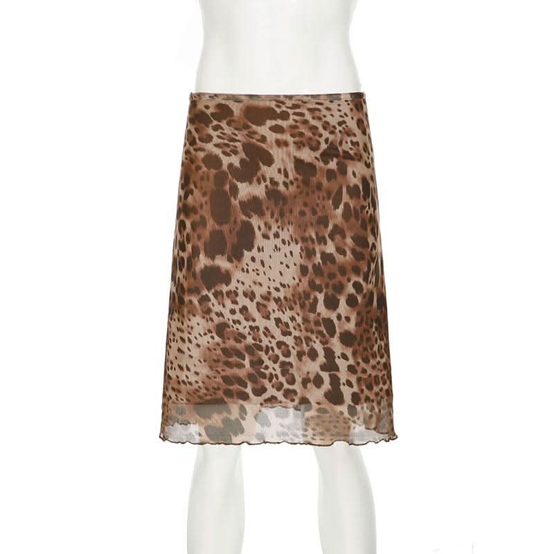 Leopard print mesh low rise midi skirt  | Festival Outfits Women