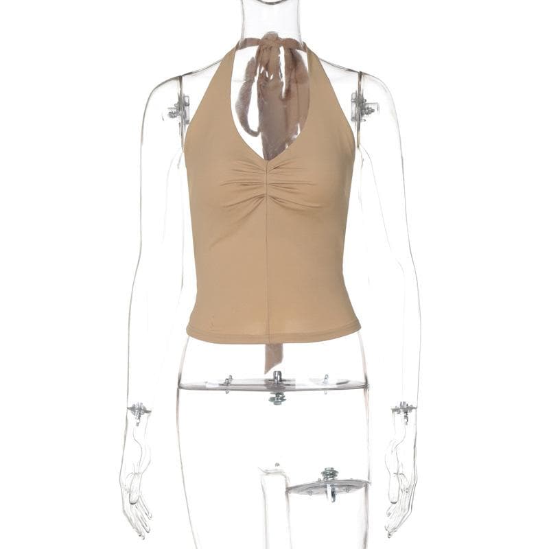 Halter ruched knotted solid top  | Festival Outfits Women