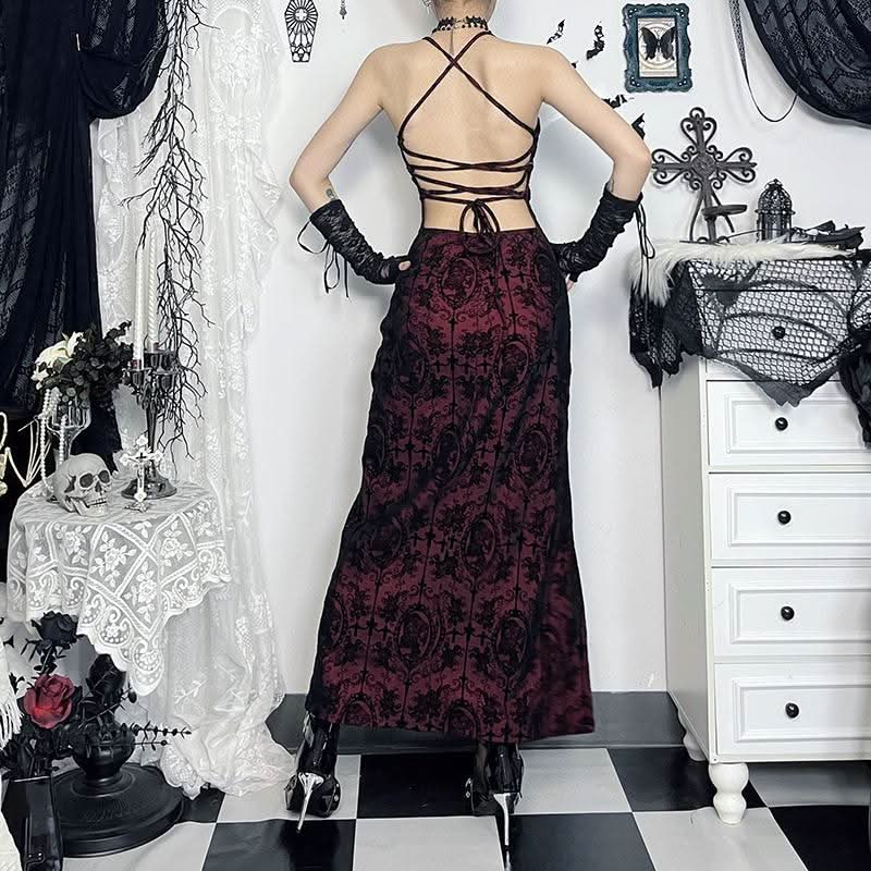 Slit cross back self tie backless cami midi dress-final-sale