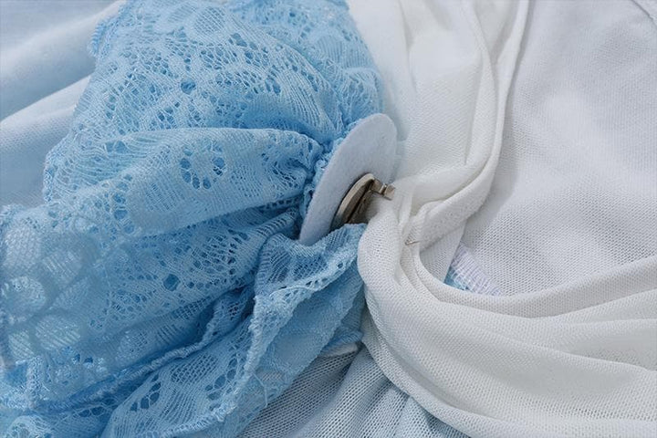 Irregular ruffle rose applique lace A line mini skirt  | Festival Outfits Women