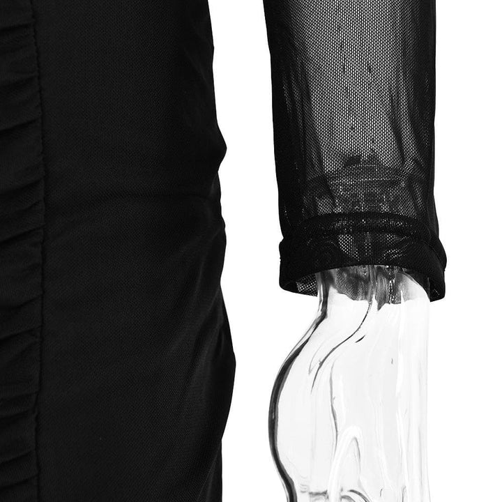 Long sleeve ruched mesh patchwork maxi dress  | Festival Outfits Women