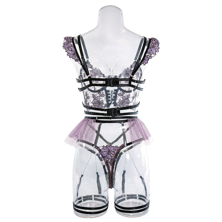 Embroidery metal chain mesh garter lingerie set  | Festival Outfits Women