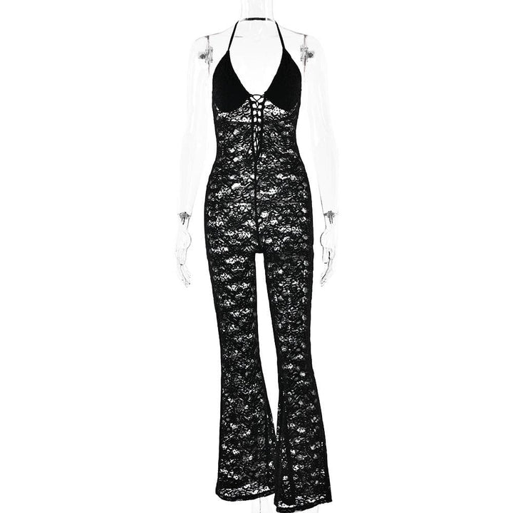 Halter lace lace up see through jumpsuit  | Festival Outfits Women