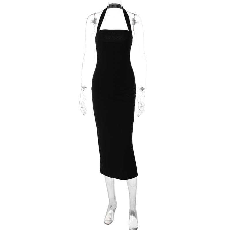 Halter solid slit backless midi dress  | Festival Outfits Women