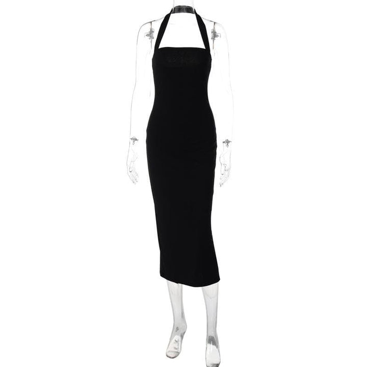 Halter solid slit backless midi dress  | Festival Outfits Women