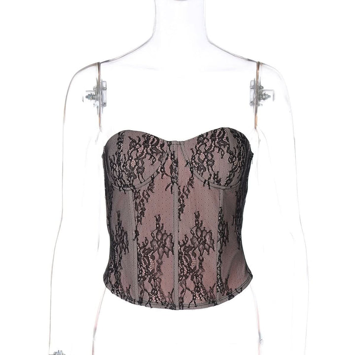 Sweetheart neck bustier lace zip-up tube top  | Festival Outfits Women