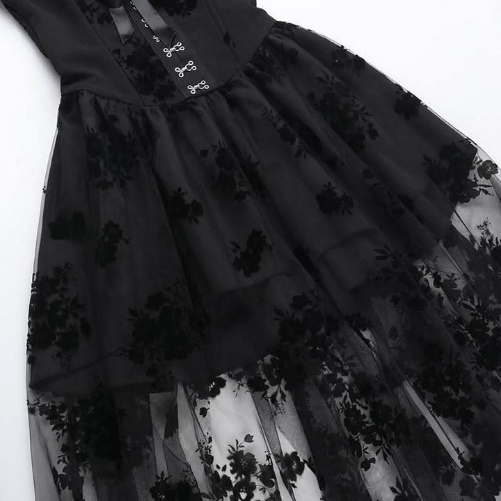 Ruffle smocked button ribbon flower print midi dress  | Festival Outfits Women