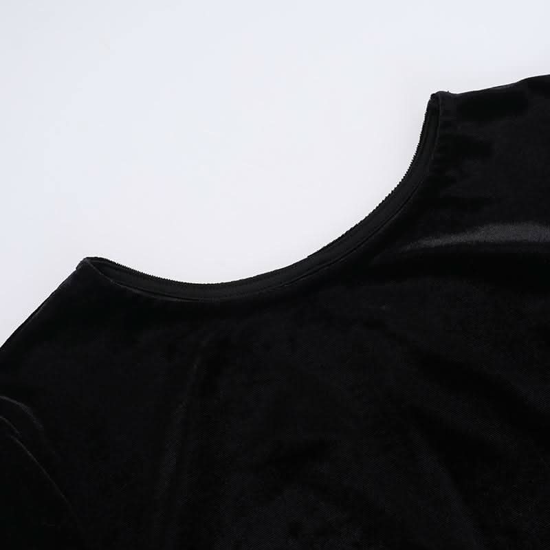 Long sleeve crewneck velvet ruffle mini dress  | Festival Outfits Women