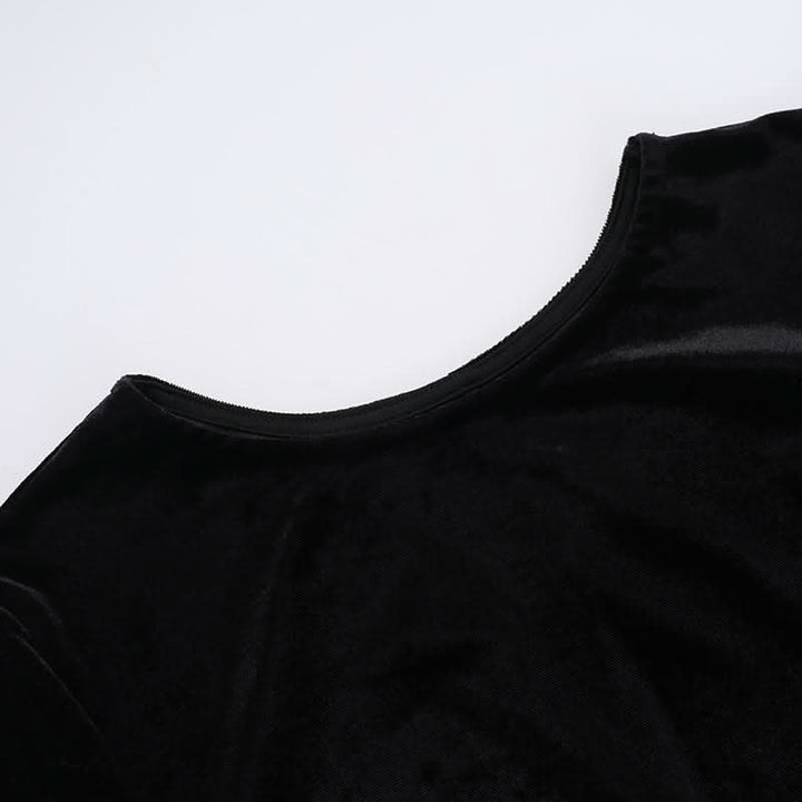 Long sleeve crewneck velvet ruffle mini dress  | Festival Outfits Women