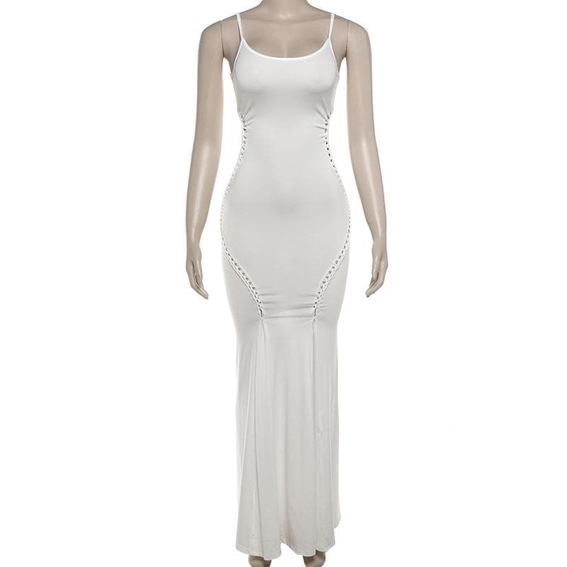 U neck hollow out solid cami cut out maxi dress-final-sale  | Festival Outfits Women