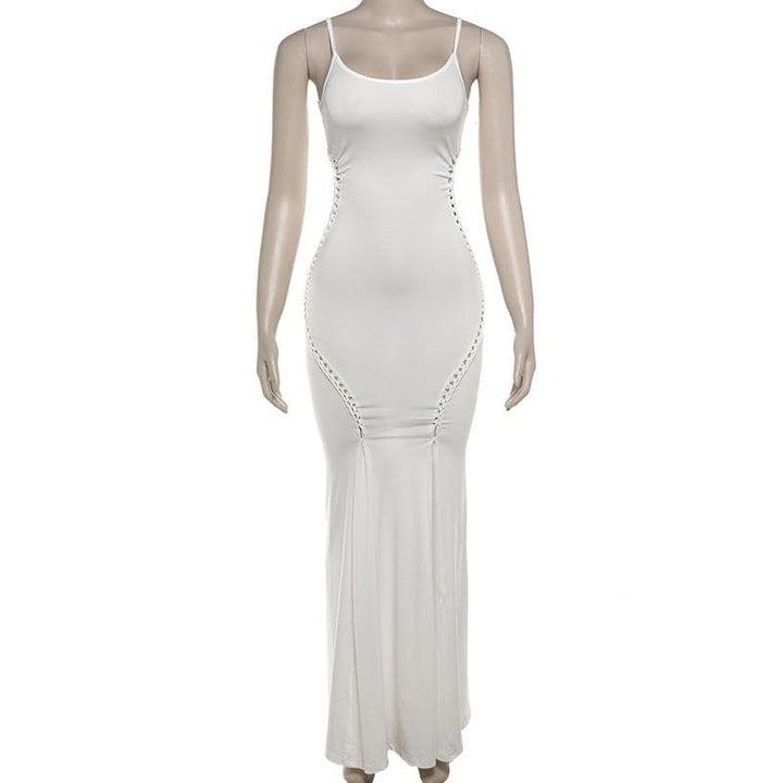U neck hollow out solid cami cut out maxi dress-final-sale  | Festival Outfits Women