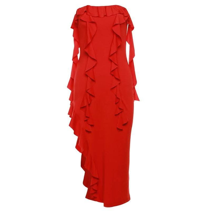 Ruffle high slit ruched irregular solid tube midi dress-final-sale  | Festival Outfits Women