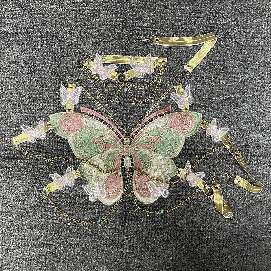 Butterfly embroidery metal chain halter top with choker  | Festival Outfits Women