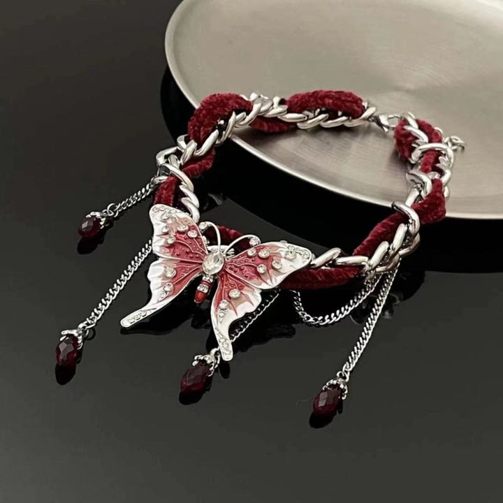 Red butterfly pendant fluffy choker necklace  | Festival Outfits Women