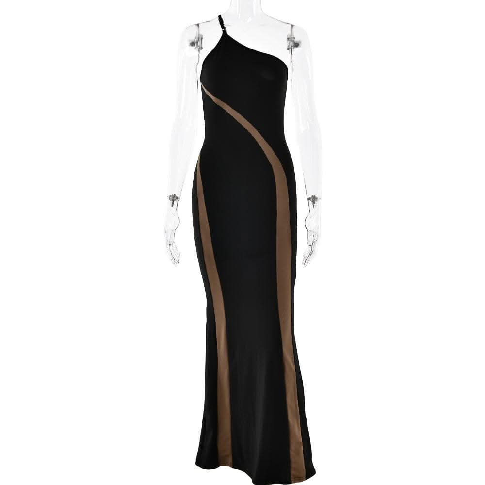 One shoulder irregular contrast cami maxi dress-final-sale  | Festival Outfits Women