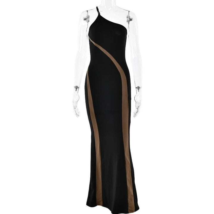 One shoulder irregular contrast cami maxi dress-final-sale  | Festival Outfits Women