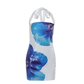 Halter flower print zip-up mini dress  | Festival Outfits Women