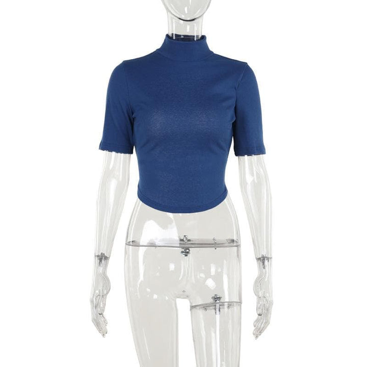 Short sleeve high neck fluffy backless top  | Festival Outfits Women