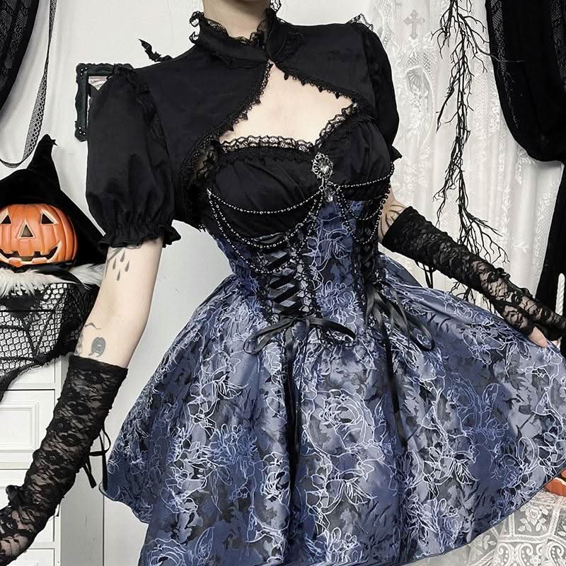 Puff sleeve lace hem button shrug top  | Festival Outfits Women