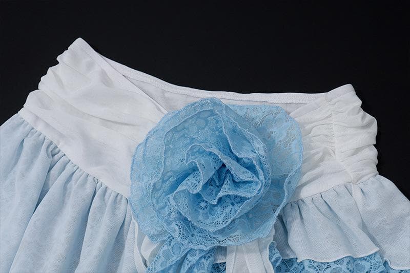 Irregular ruffle rose applique lace A line mini skirt  | Festival Outfits Women