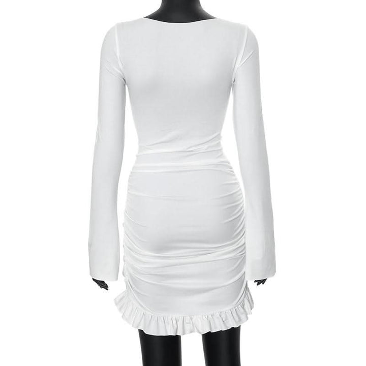 Long sleeve crewneck ruched mini dress  | Festival Outfits Women