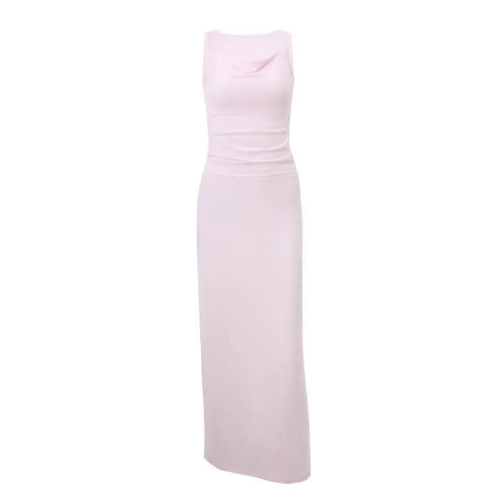 Cowl neck ruched solid tank maxi dress-final-sale  | Festival Outfits Women