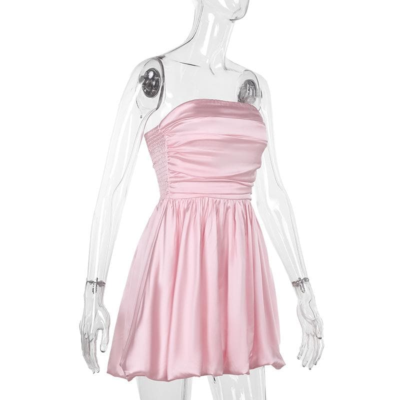 Ruched smocked solid backless tube mini dress  | Festival Outfits Women