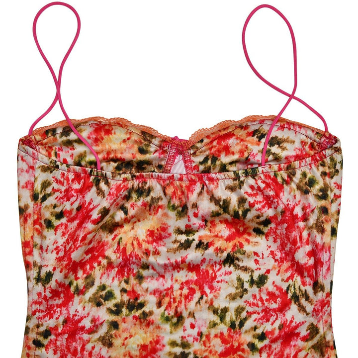 Lace patchwork ruffle knotted print cami midi dress  | Festival Outfits Women