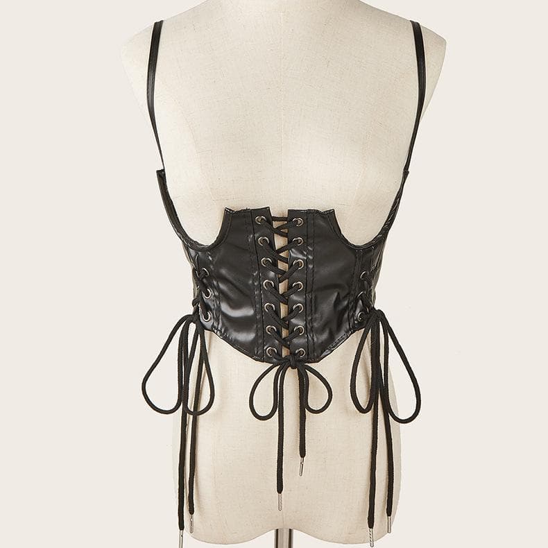 PU leather lace up solid cami corset  | Festival Outfits Women